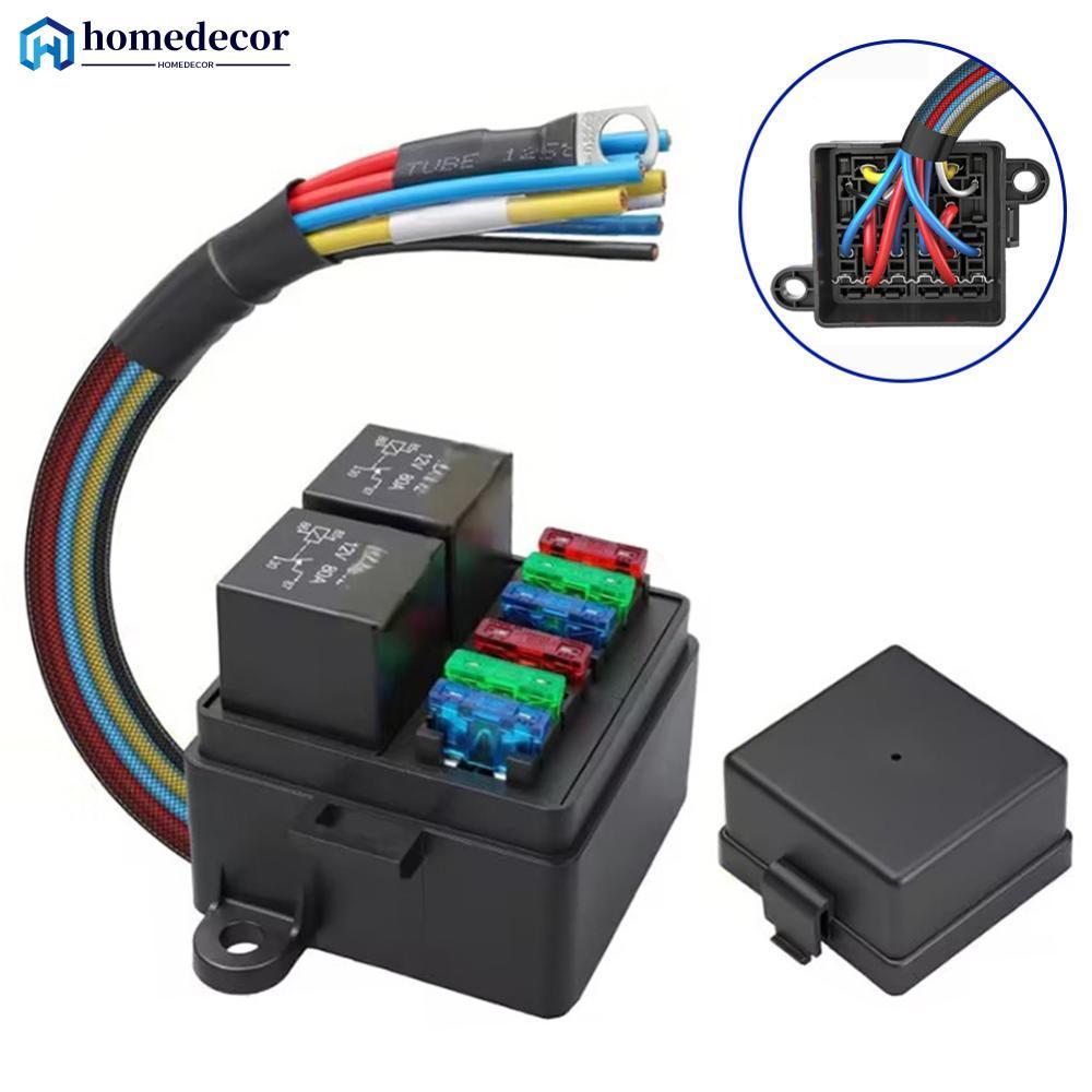 HOMEDECOR 12V 40A Caixa De Relé Automático Para Carro Fusível Duplo Pré-Fiado E Com 6pcs Fusíveis ATC/ATO 5-30A 2 Unidad