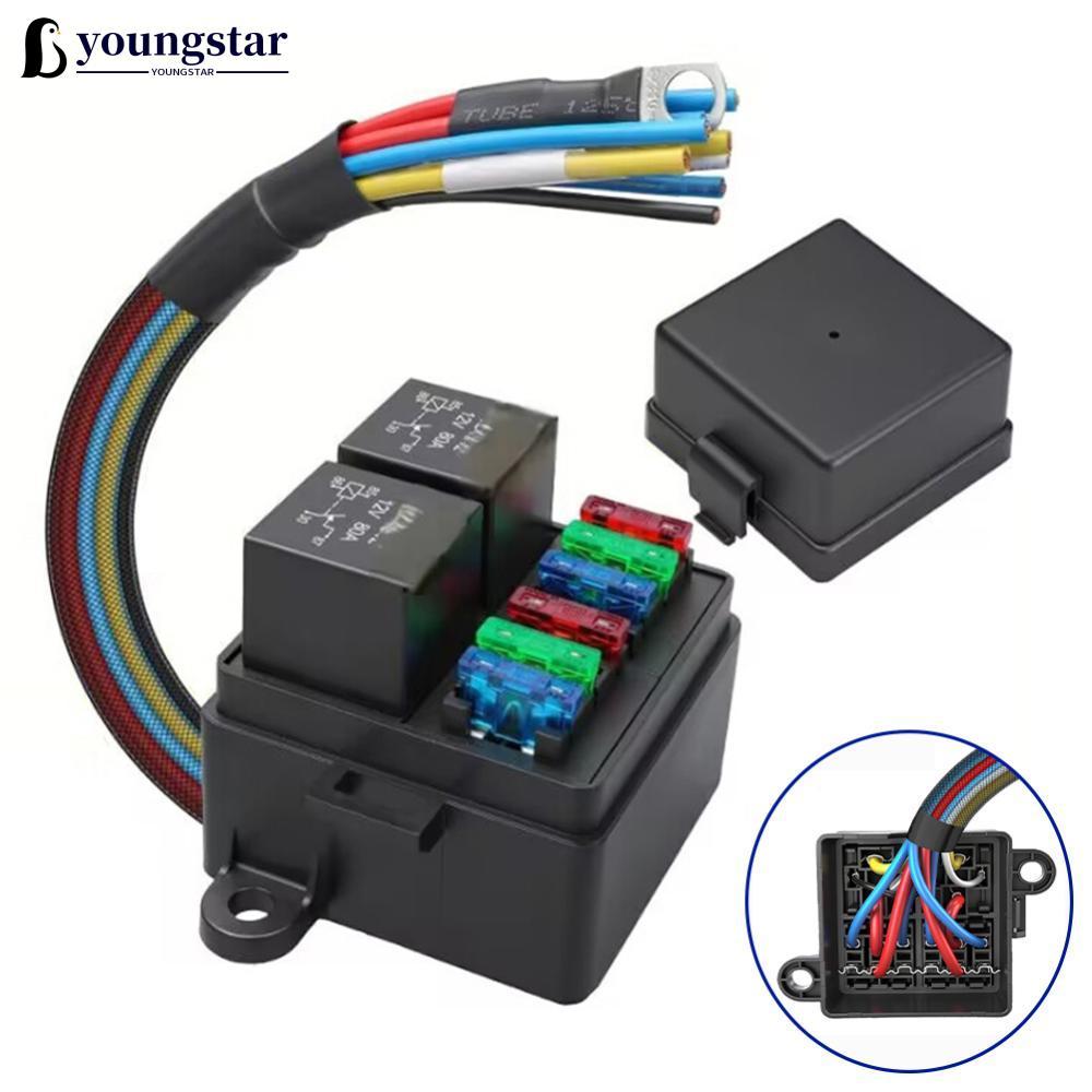 YOUNGSTAR 12V 40A Caixa De Relé Automático Para Carro , Fusível Duplo Pré-Fiado E Com 6 Peças De Fusíveis ATC/ATO 5-30A
