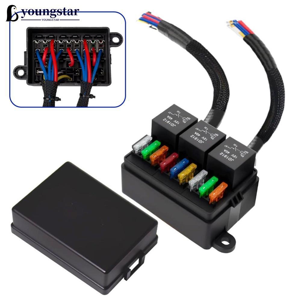 YOUNGSTAR 12V 40A Caixa De Relé Automático Para Carro , Fusível Duplo Pré-Fiado E Com 9 Peças De Fusíveis ATC/ATO 5-30A