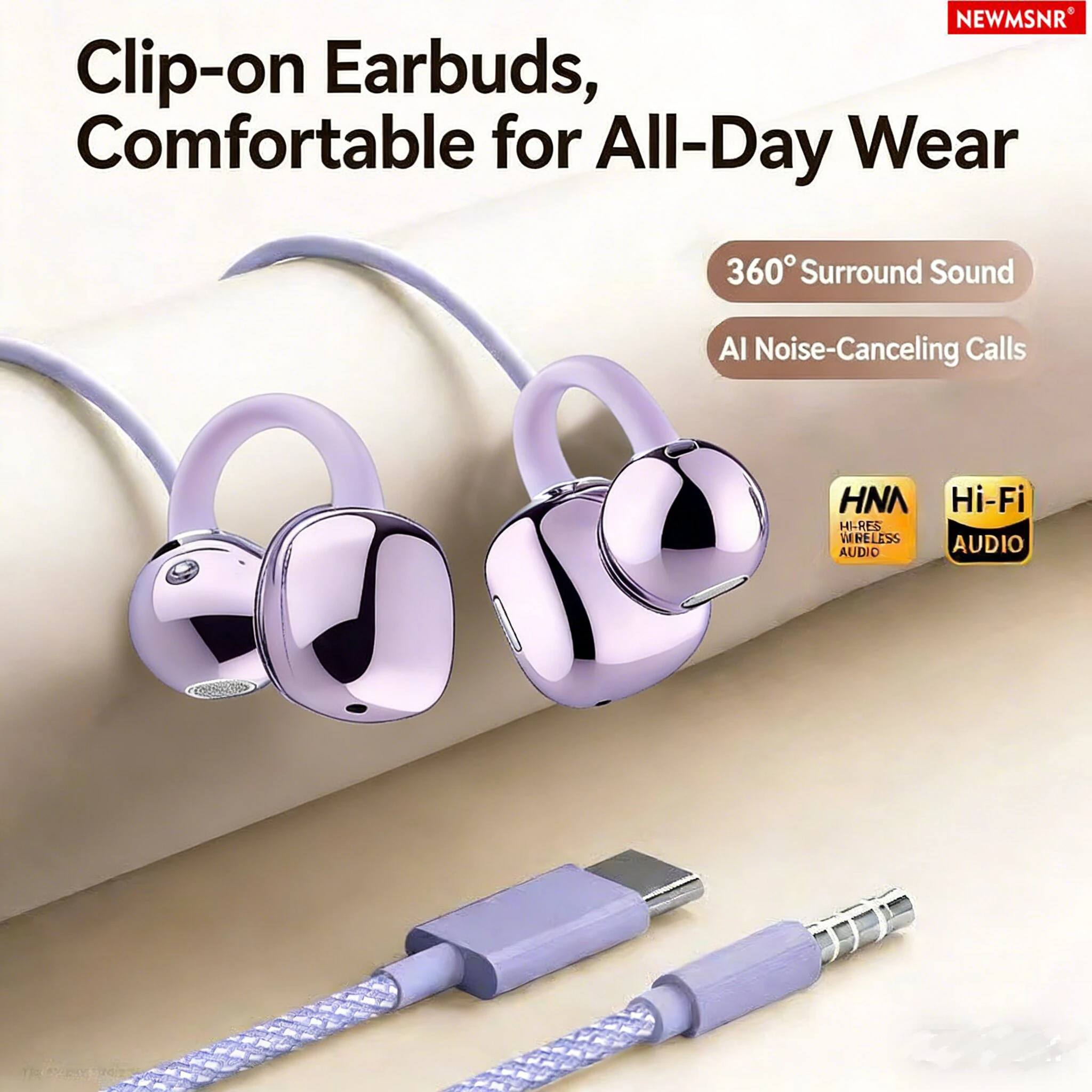 Upgraded Clip-on Type C&3.5mm Wired Control Headphones HIFI Sound Sports Earbuds Gaming Headsets Earphones in HD mic For Samsung