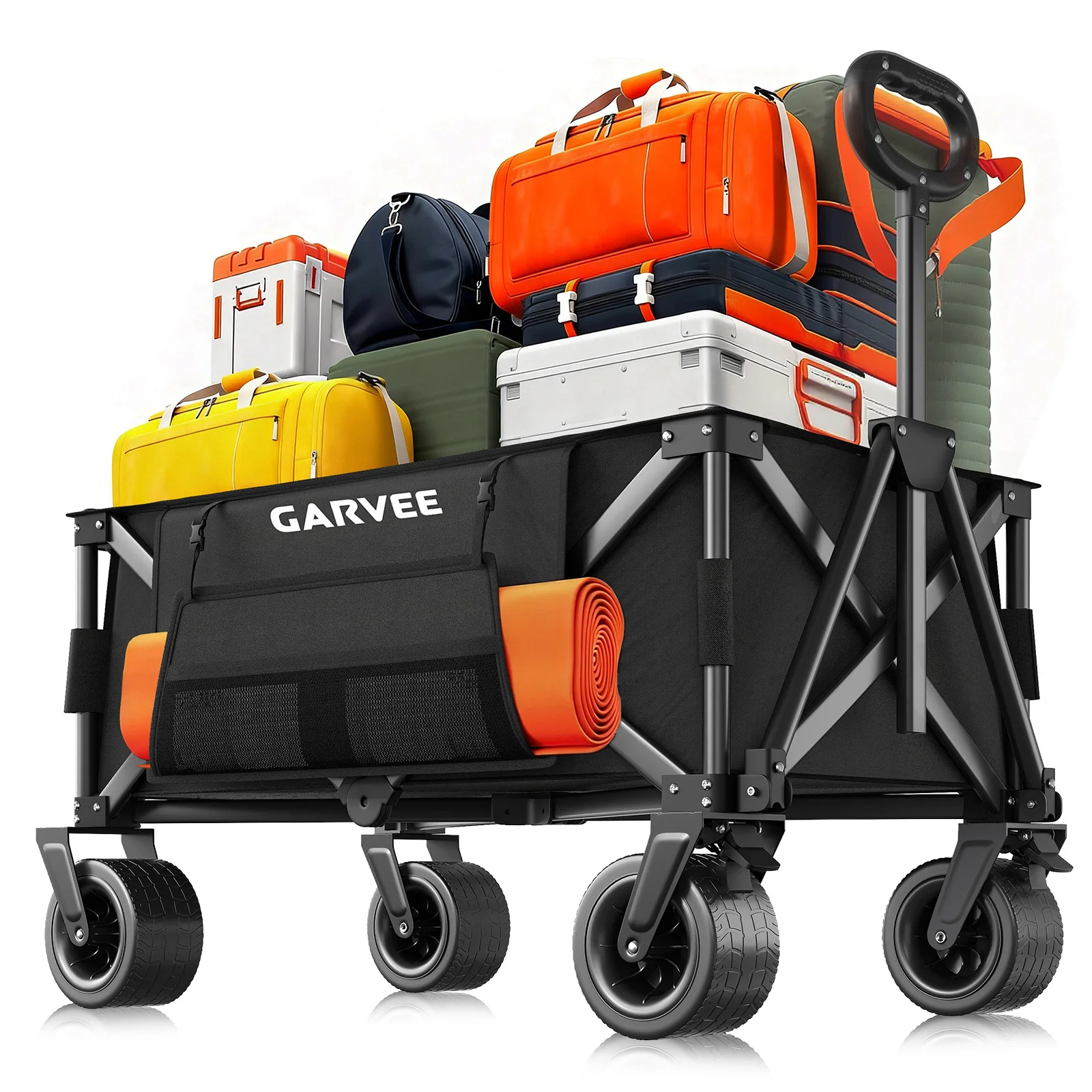 Folding Beach Trolley Cart Collapsible Heavy Duty 600D Oxford Camping Trolley Wagon with Handle/Wheels for Outdoor Picnic Garden