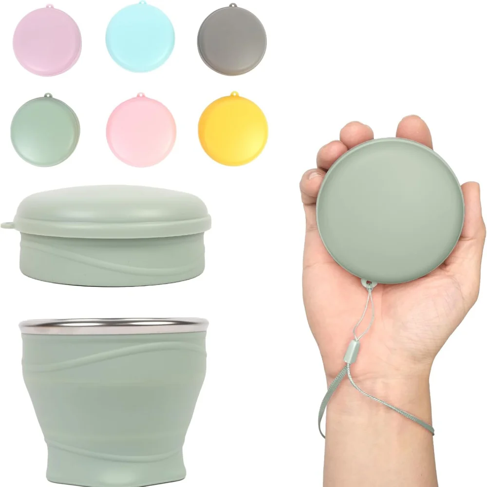 180ml foldable water cup, silicone foldable travel cup - silicone foldable camping cup with lid - suitable for travel, camping,