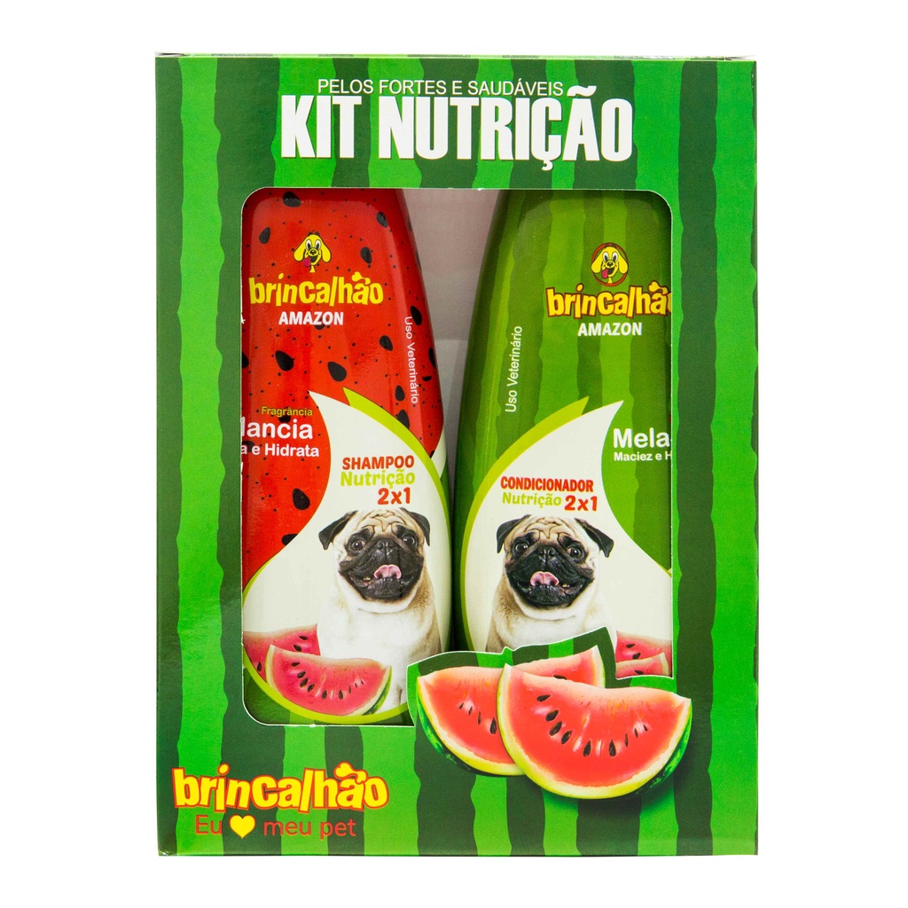 Kit Nutrição Shampoo e Condicionador Para Cães Brincalhão Melancia 500ml