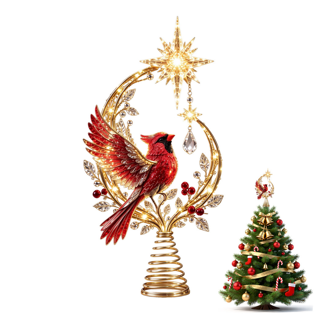 Shenhua Red Bird Heaven's Light Tree Topper , Espiral Estrela Decoração De Natal Com Brilho Quente , Coroa Rústica De Ár