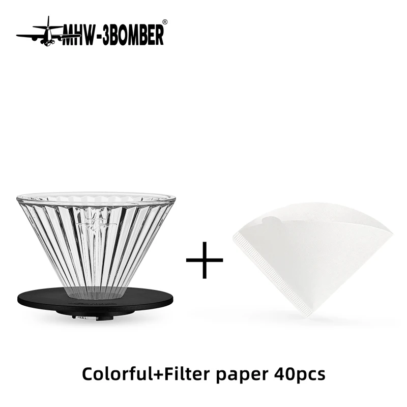 MHW-3BOMBER Glass Coffee Filter Cups and Espresso Filter Paper Set Reusable Cone Pour Over Coffee Dripper Filters Accessorie