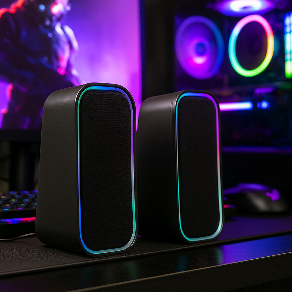 Caixa de Som RGB para Computador 6W RMS com Entrada P2 e USB e Controle de Volume D-GP205
