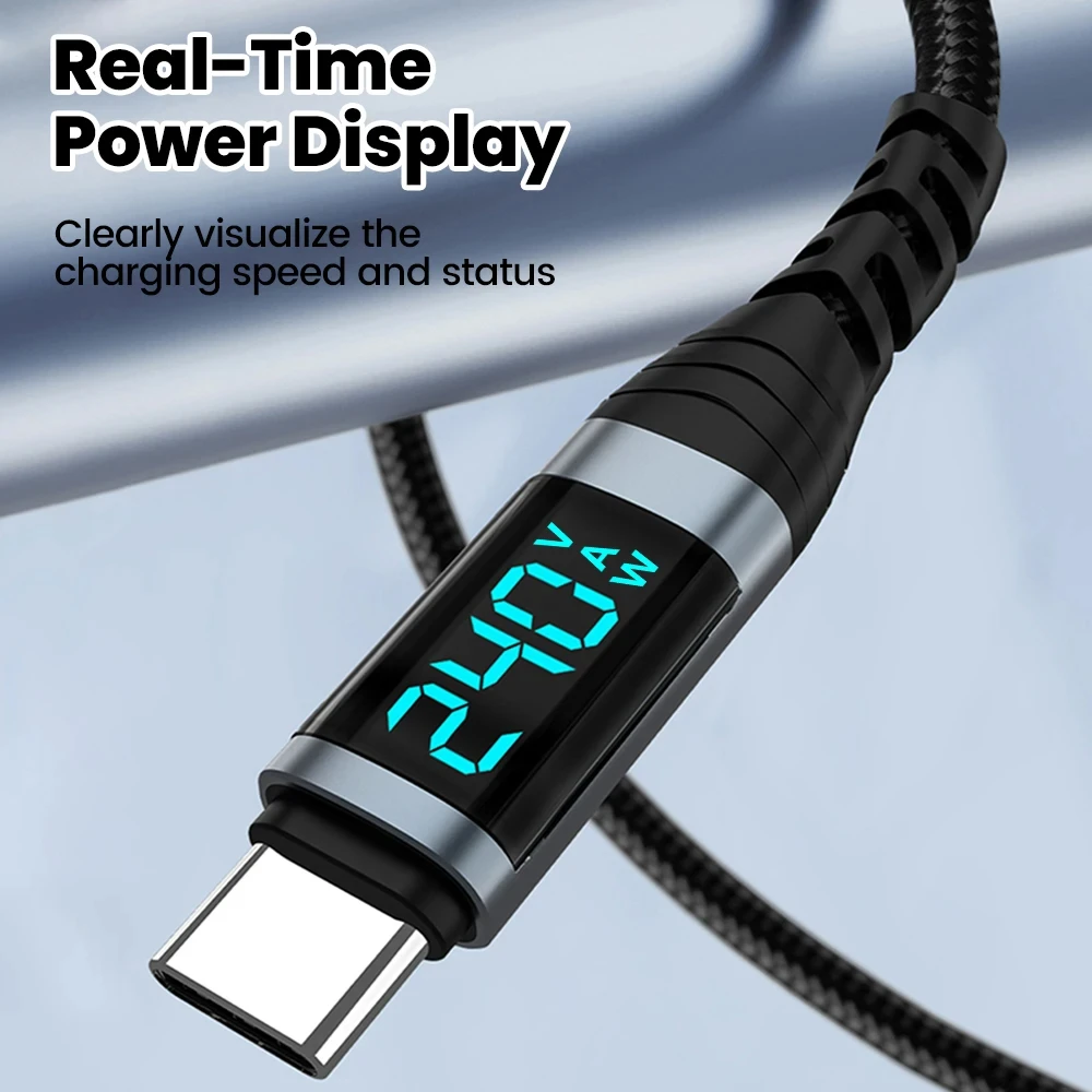240W Type C to Type C Super Charge Digital Display Cable 0.5m-2m USB C Data Cable For Iphone 15 16 17 Samsung s26 Huawei Xiaomi