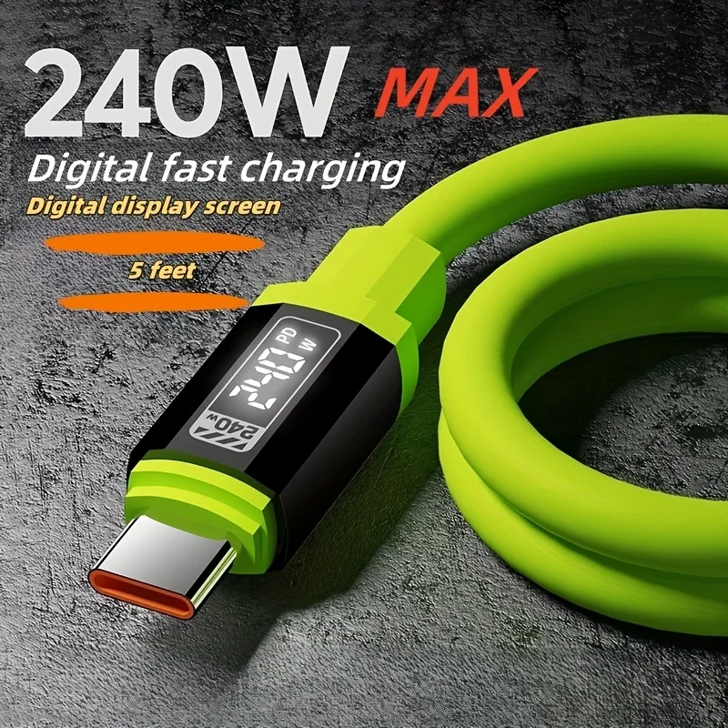 240W 1.5M Fast Charging USB Type-C To Type-C Cable with Real-Time Power Display for Huawei, Xiaomi, Samsung, OPPO, VIVO