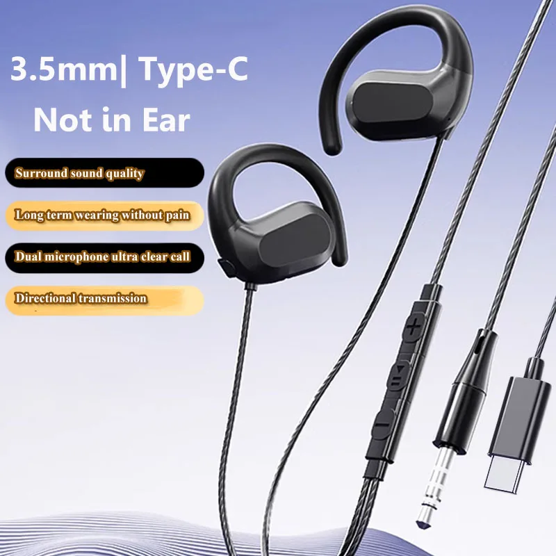 Wired Air Conduction Earphones 3.5MM/Type-C Not in Ear Headphones Sports Music Headset with HD Mic for Gaming Live Broadcast