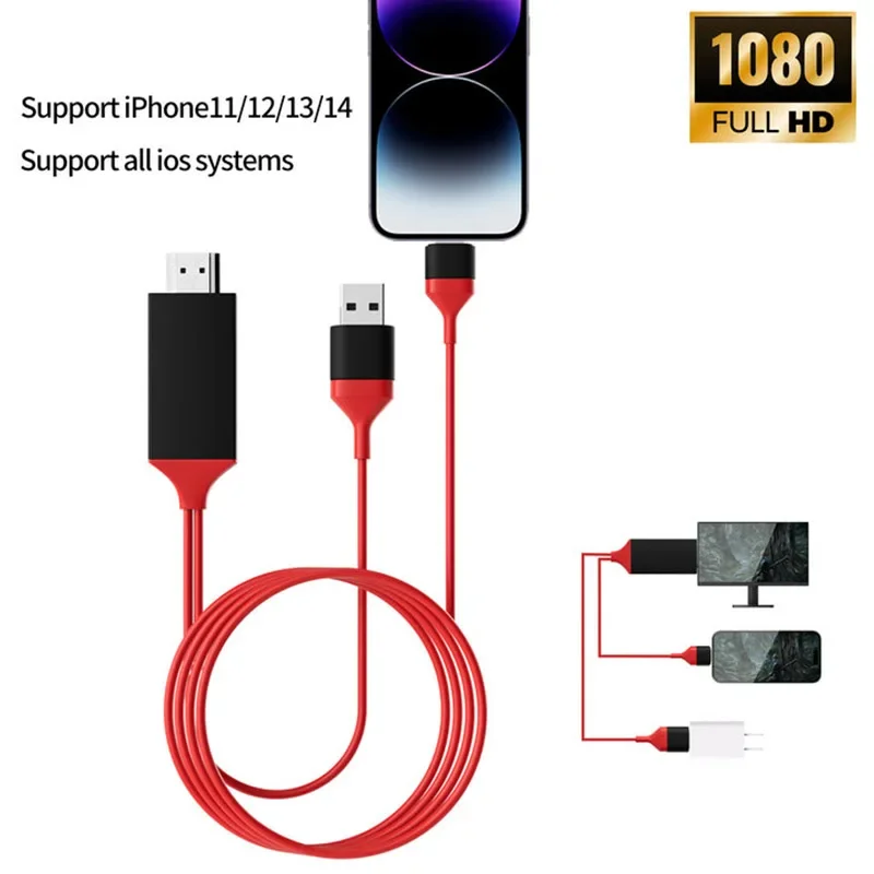 1080P HDTV Cable TV Digital AV Adapter for iphone to HDTV-compatible Cables for iphone 8 7 8plusX XR XS 11 for ipad Mini Air Pro