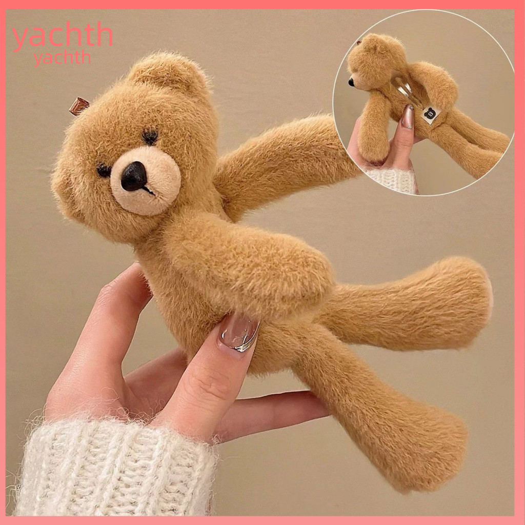 Comfortable Hair Clip Cute Plush Bear Claw with Bowknot – Strong Grip Cartoon Hairpin Stylish Accessory for Women and