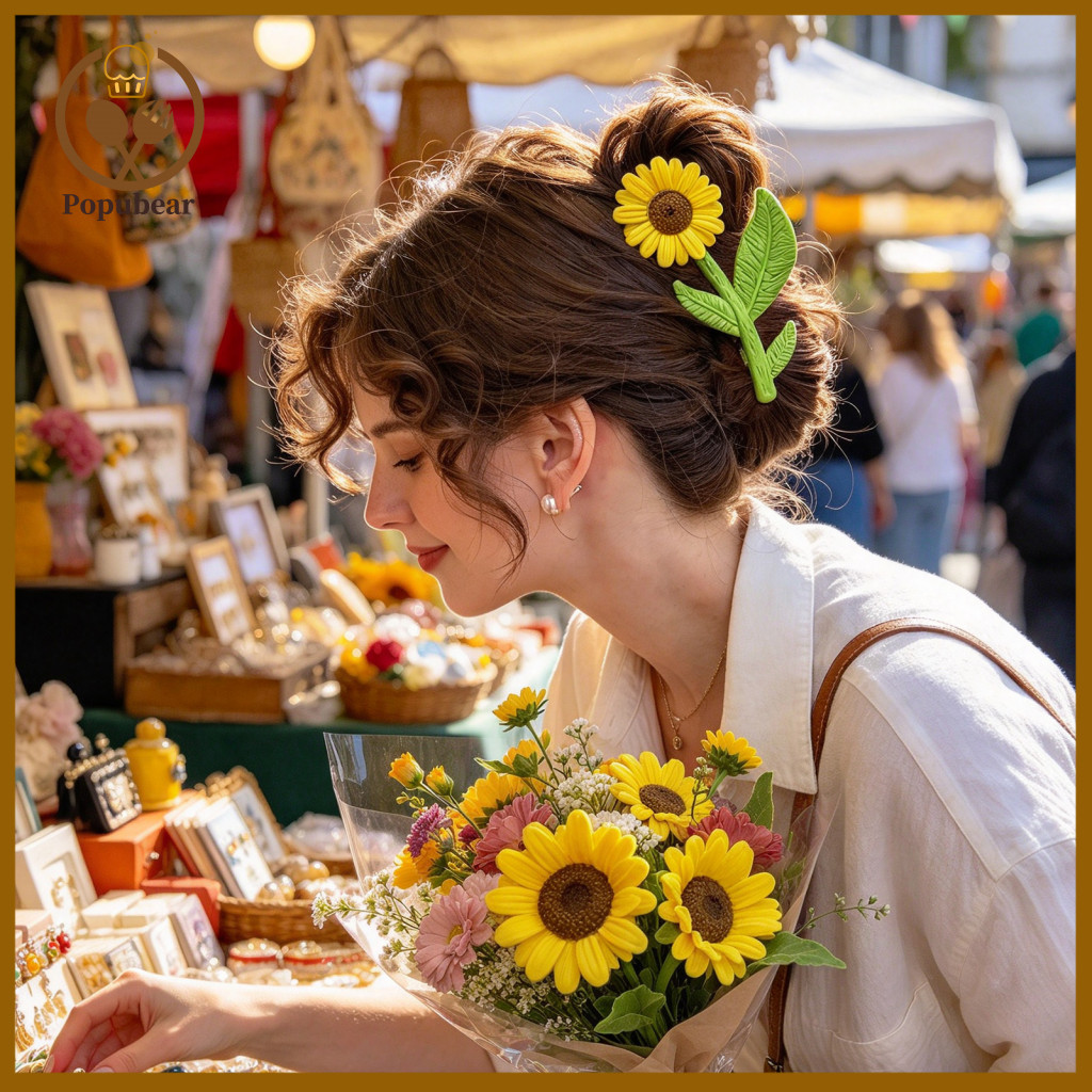 Decorative Hair Accessories for Women Claw Clips for Thick Tulip Sunflower Plastic Clip – Cute Floral Hairpin for Girl