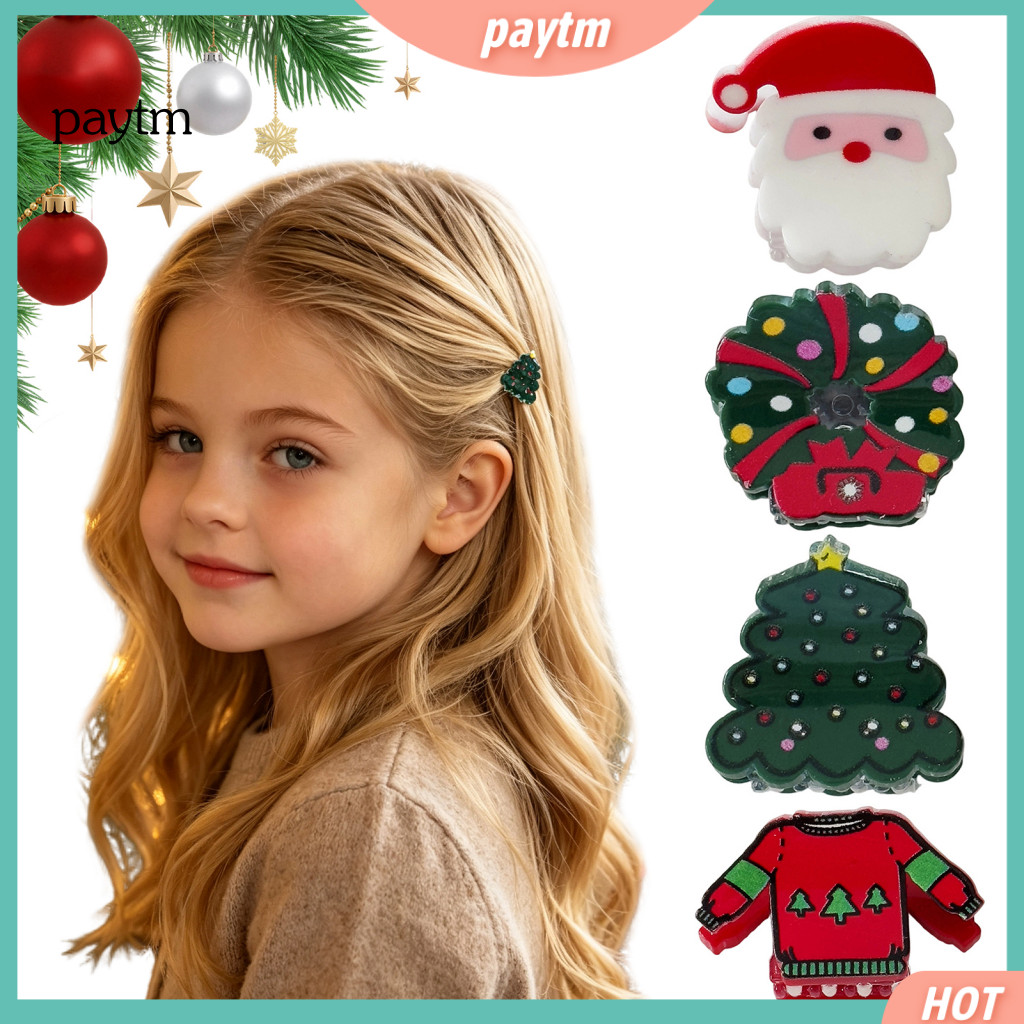 Side Hair Clip Christmas Accessories Mini Claw Santa Claus Xmas Tree Clamp Acrylic Bang Hairpin Festive for Women Girls