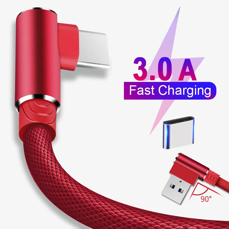 1m 2m 3m 90 angle USB C Type C Cable Charger Wire For Samsung Huawei Xiaomi USB-C USBC Type-C Long Fast Charge Data Cord