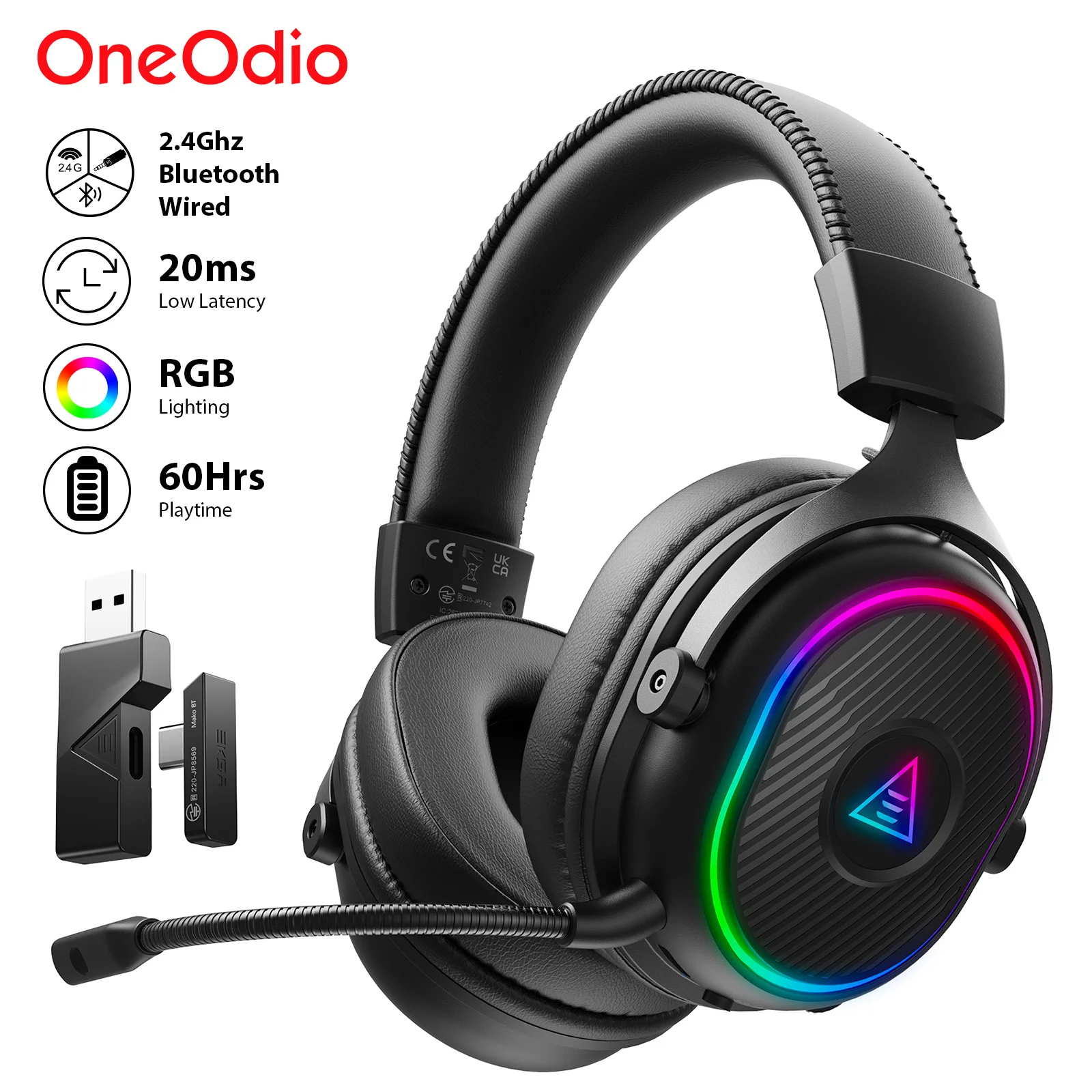 Oneodio EKSA MaKo BT Bluetooth Gaming Headset Over Ear 2.4GHz Wireless Headphones Gamer 20ms Low Latency With Mic for PC/PS4/PS5