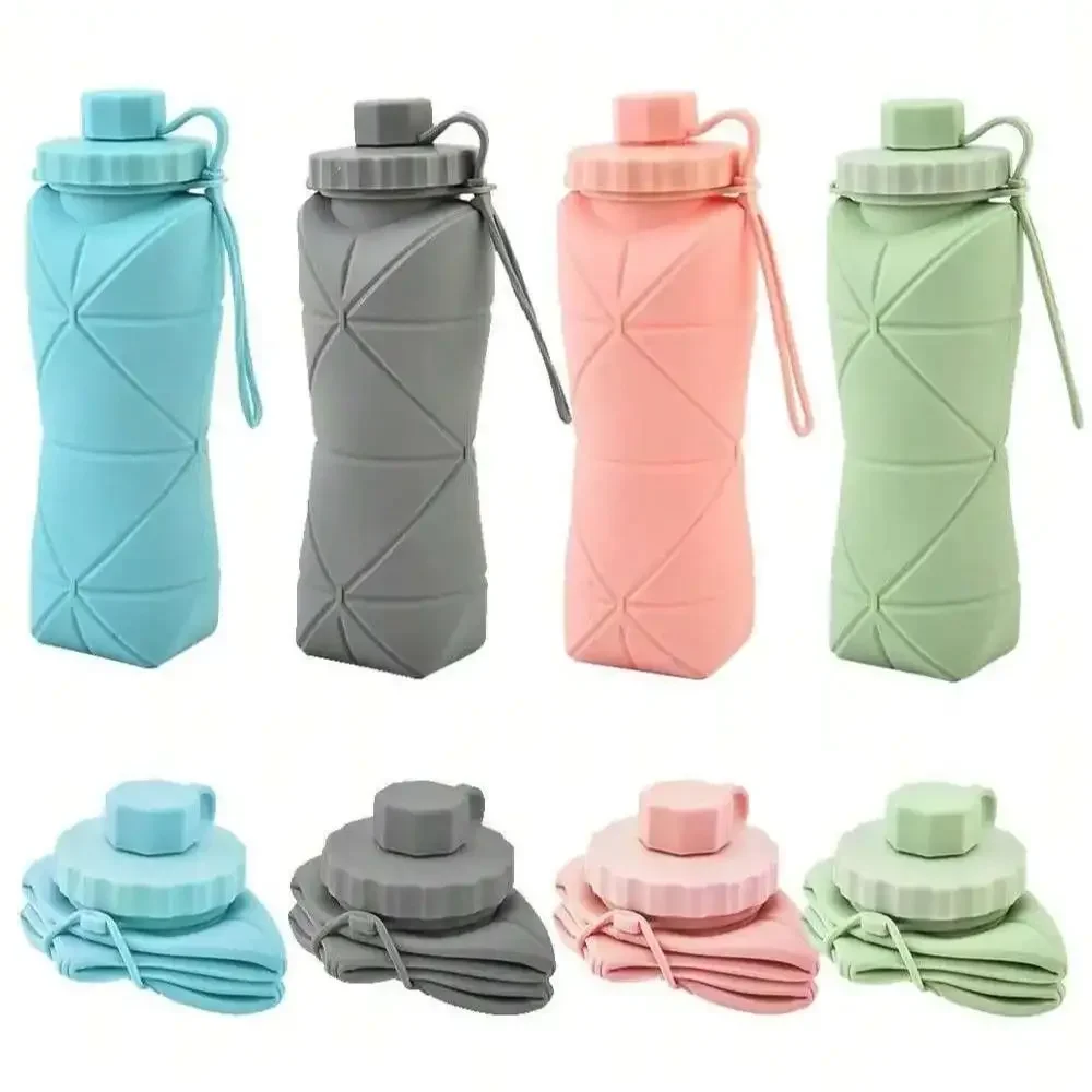 1Pc 600mlLarge Collapsible Silicone Cup-Portable Travel Water Bottle for Outdoor, Food-Grade with Fresh Colors, Foldable Design