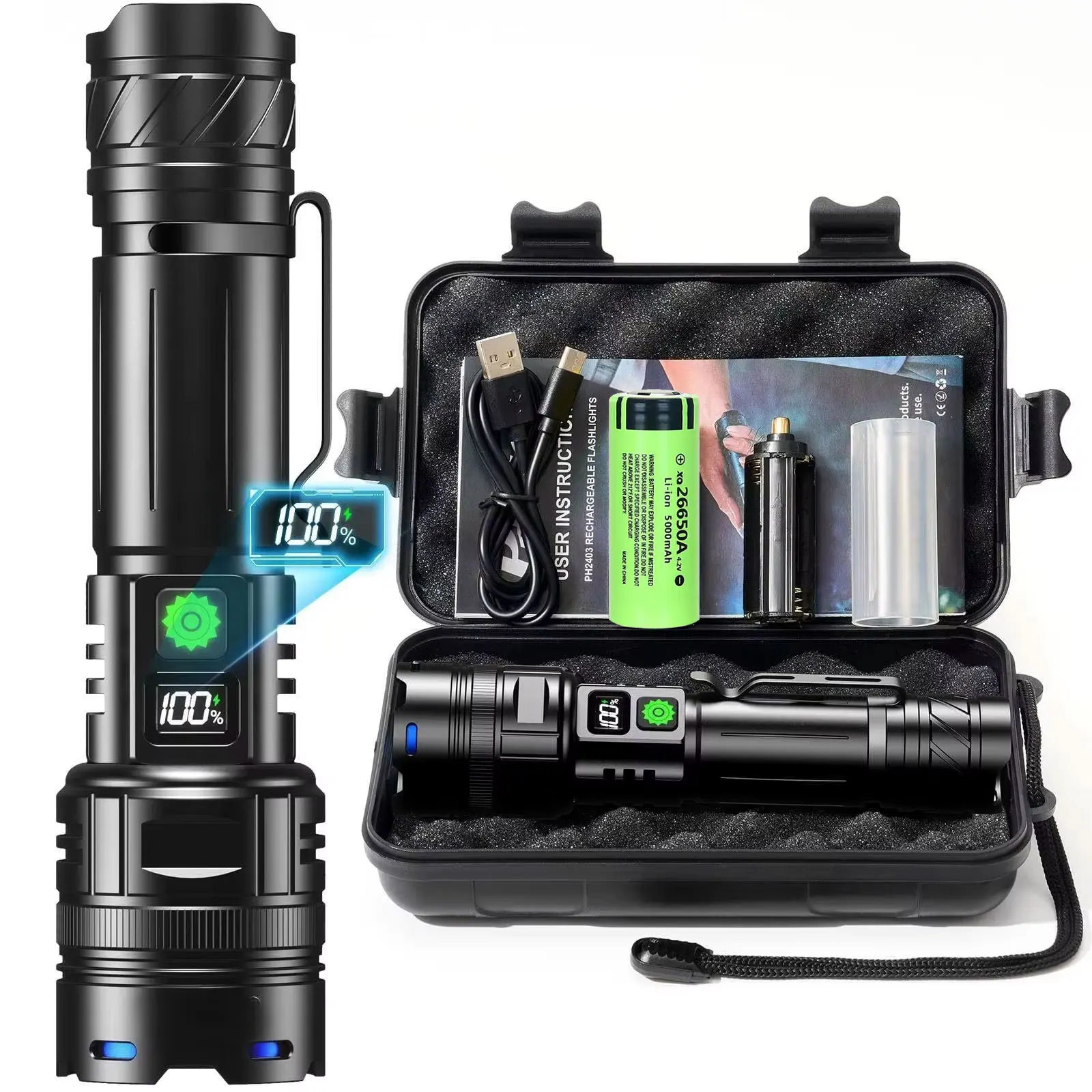 High Power LED Flashlight USB Rechargeable Powerful Strong Light Lantern Portable Tactical Pen Holder Torch For Outdoor Camping
