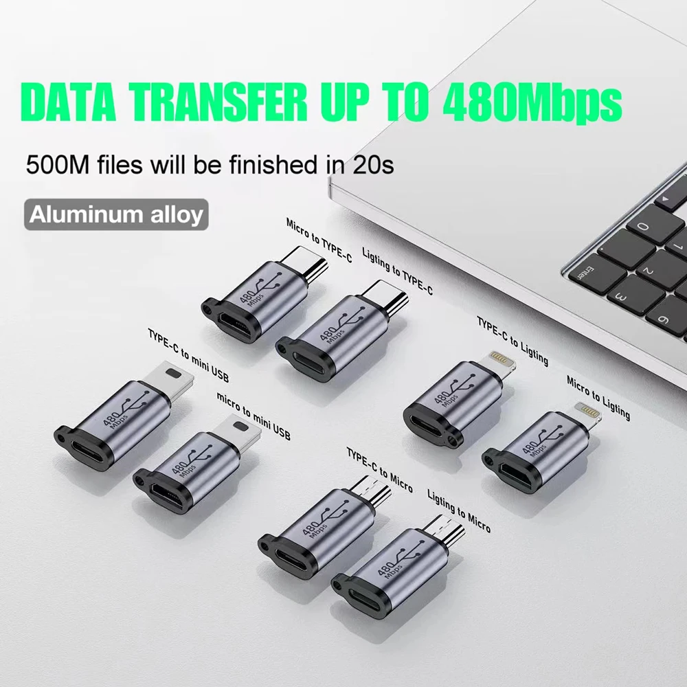 USB Type-C Adapter Type C To Lightning To Micro To Mini USB Female To Male Converters For Xiaomi Samsung Charger Data Cable