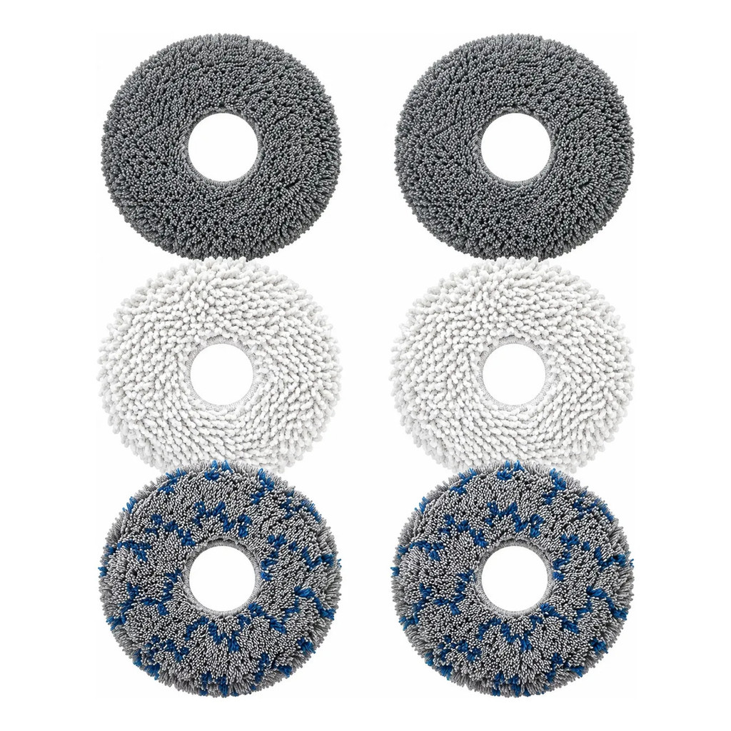 Kit 6 Mops Refil Lavável Compatível Xiaomi X20+ X10+ S20+ S10+ Panos Rotativos Robô Aspirador