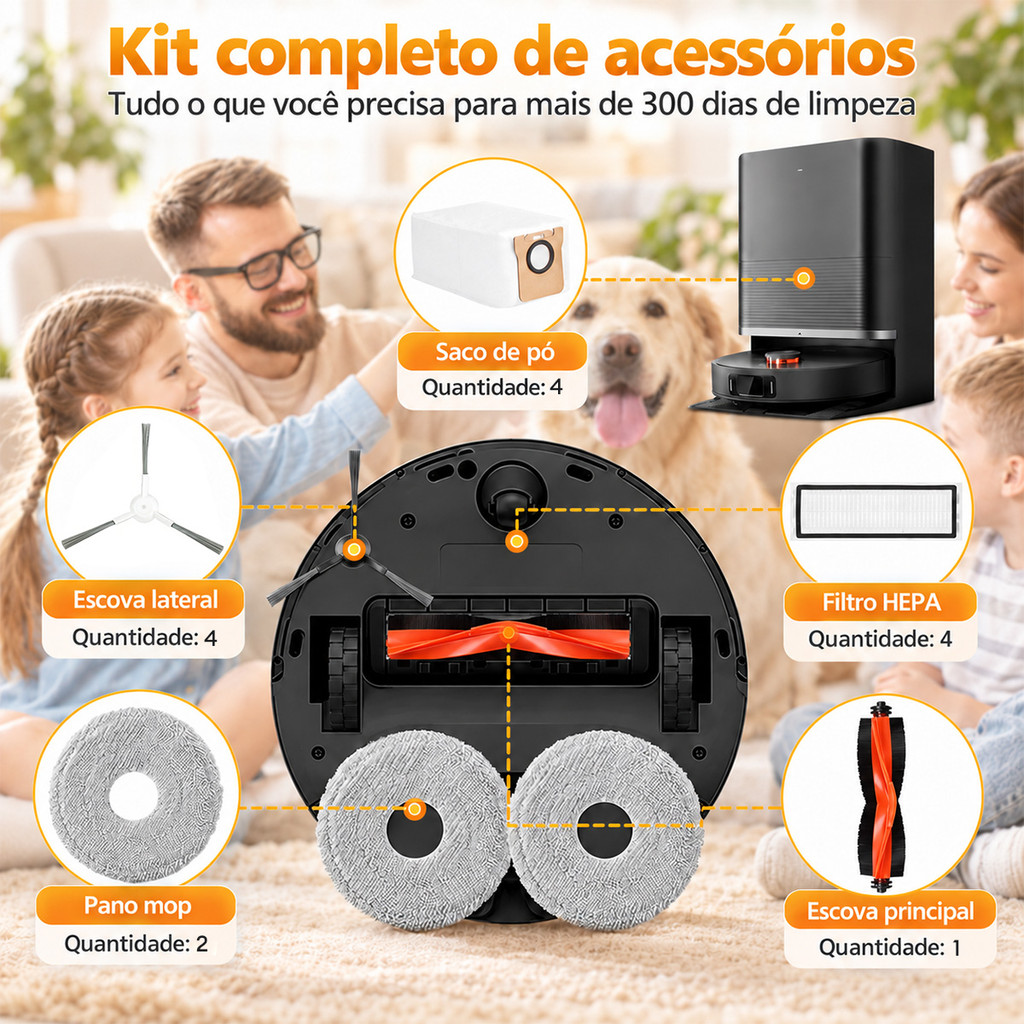 Kit Peças Reposição Robô Aspirador, Escovas, Filtro HEPA, Saco de Pó e Pano Mop, Acessórios de Limpeza*[JL]