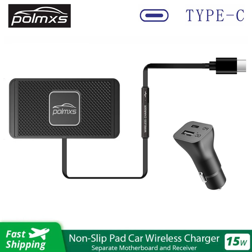 Polmxs Car Wireless Charging for 15W Qi Type C Wireless Charger Mat Non Slip Pad for iPhone 14 13 12 Pro Max Samsung S22/S21/S20