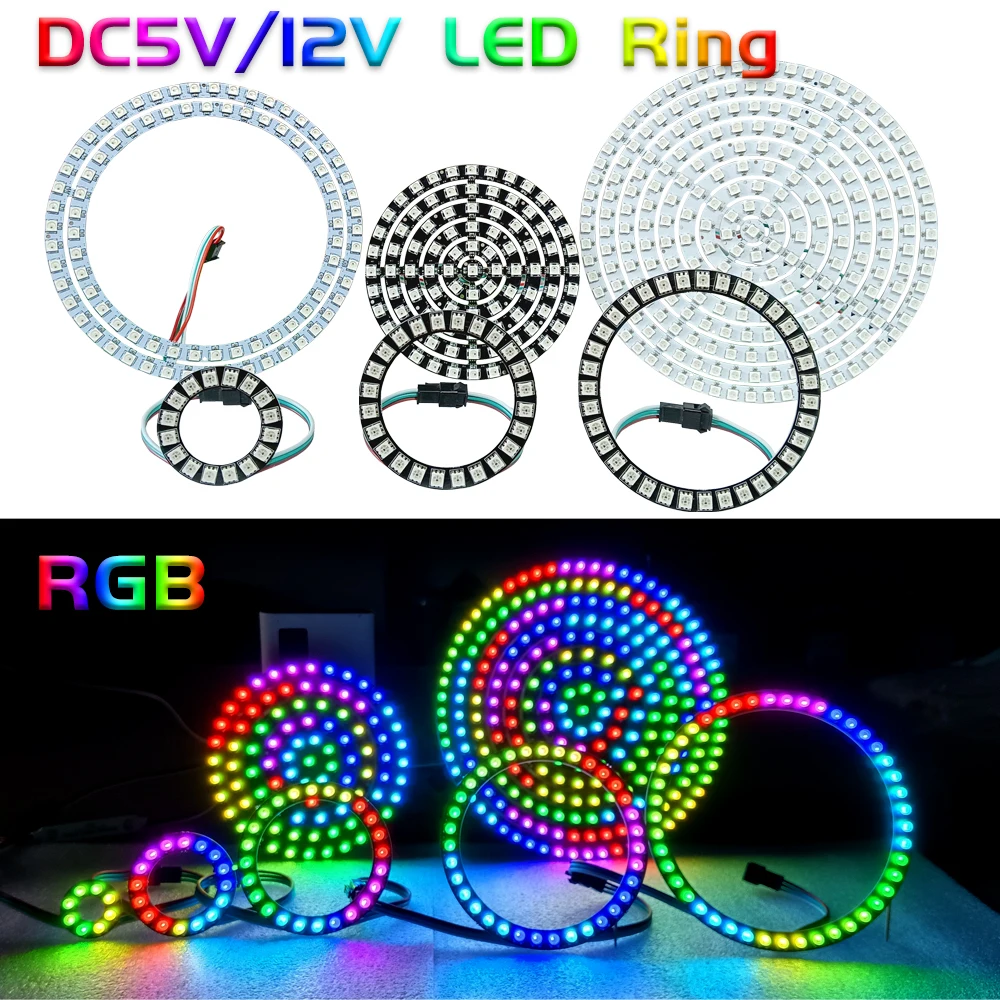 DC5V 12V WS2812B SK6812 Luces Led Ring Smart 5050 RGB BuiIt-in IC 3Pin Individually Addressable Pixel Round Modules Light