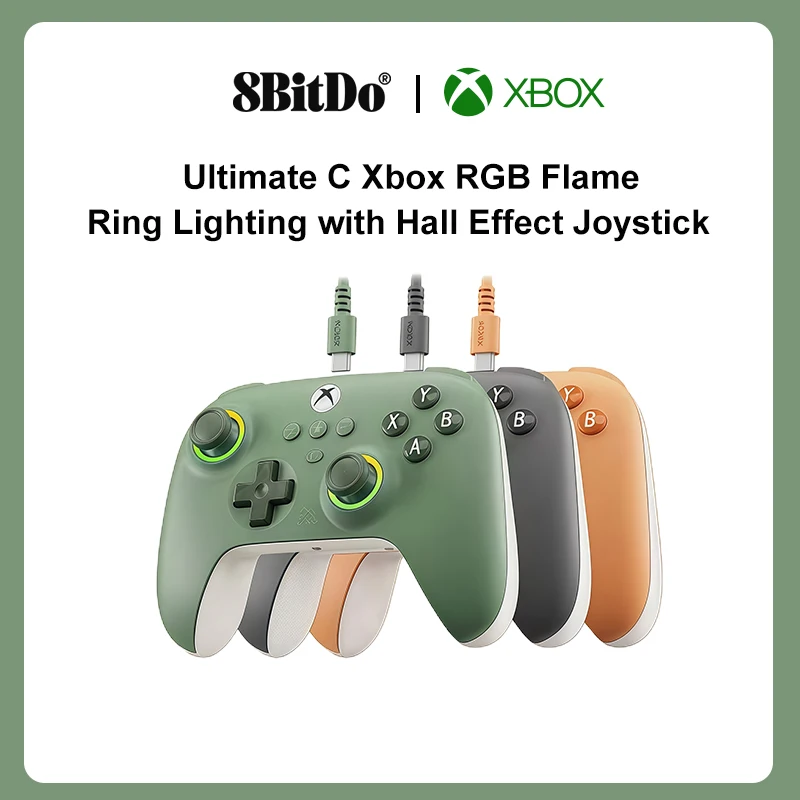 8BitDo Ultimate C Wired Controller For Xbox Series S, X, Xbox One RGB Lighting Fire Ring Hall Effect Joysticks For Windows 10/11