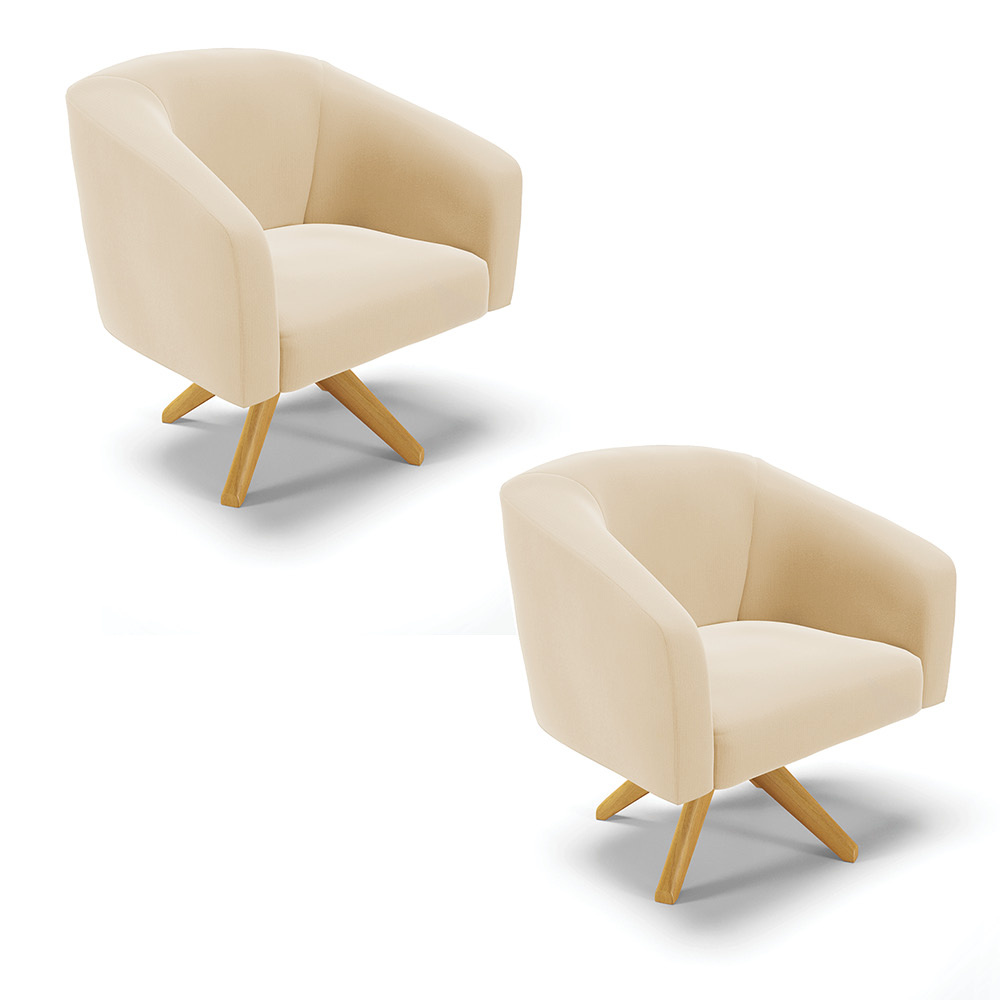 Kit 2 Poltronas Decorativas Giratória Stella Suede D'Rossi para Sala Quarto Recepção Escritório