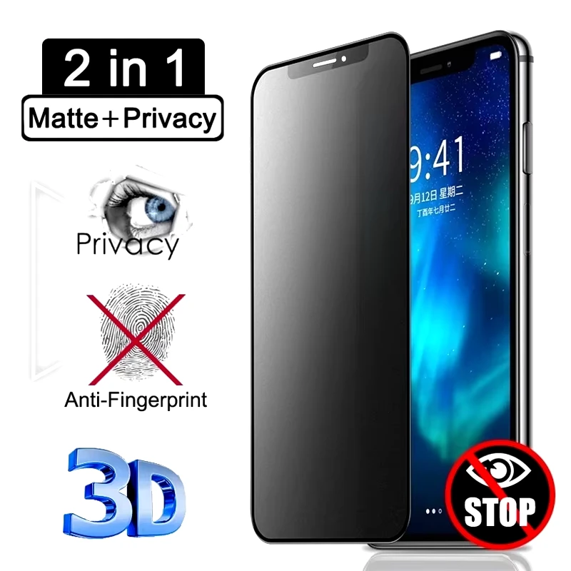 Privacy+Matte Tempered Glass for iPhone 11 12 13 14 15 16 Pro Max 17 Air 6 7 8 Plus SE X XS XR Anti Spy Peeping Screen Protector
