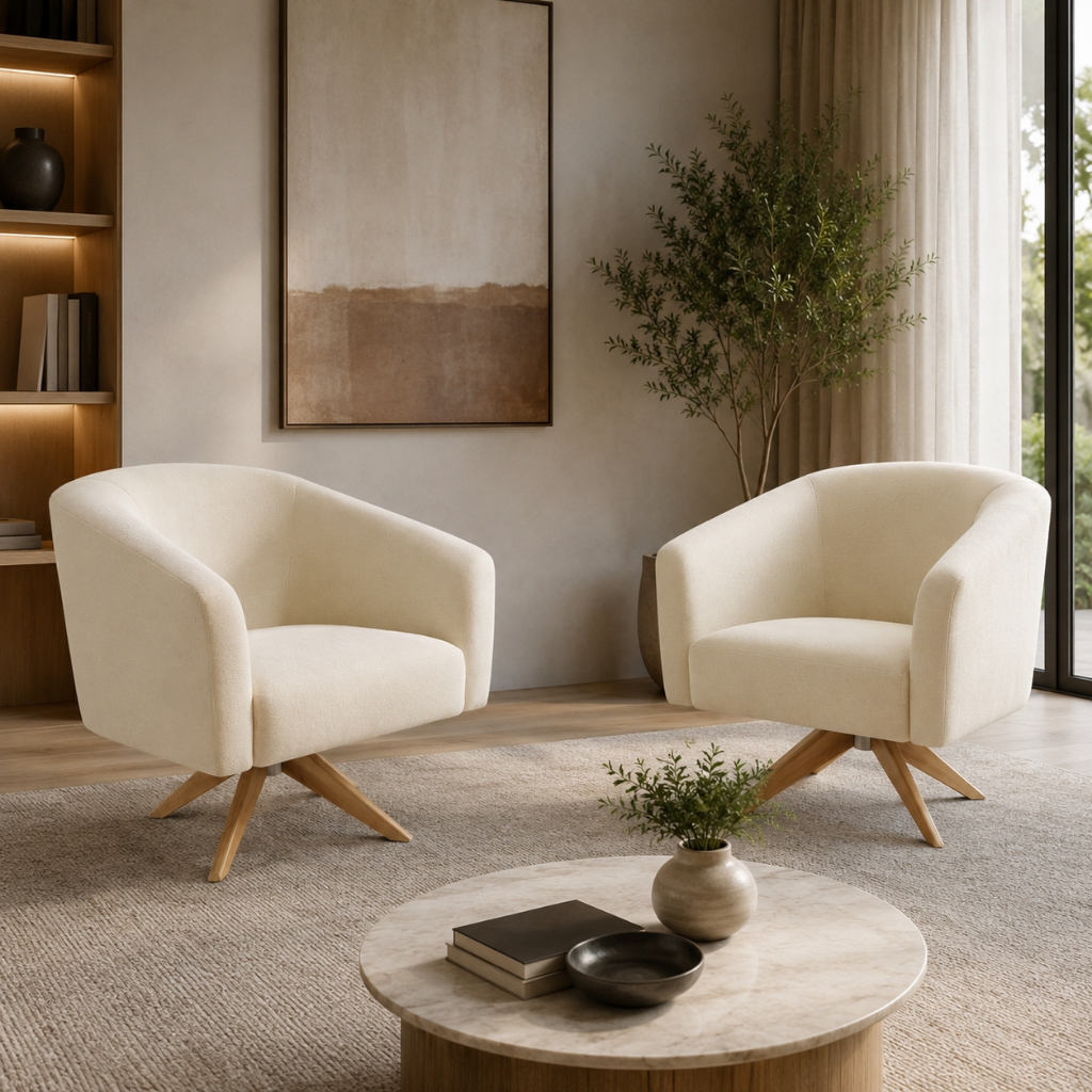 Kit 2 Poltronas Decorativas Giratória Stella Linho D'Rossi para Sala Quarto Recepção Escritório