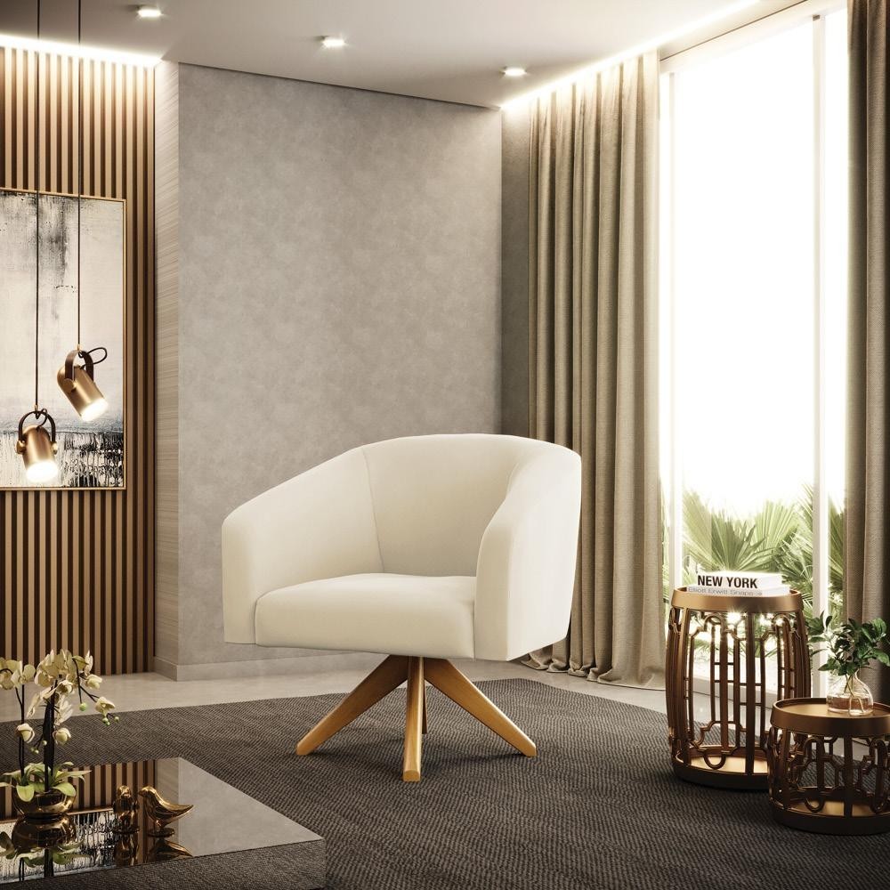 Poltrona Decorativa Giratória Stella Veludo D'Rossi para Sala Quarto Recepção Escritório
