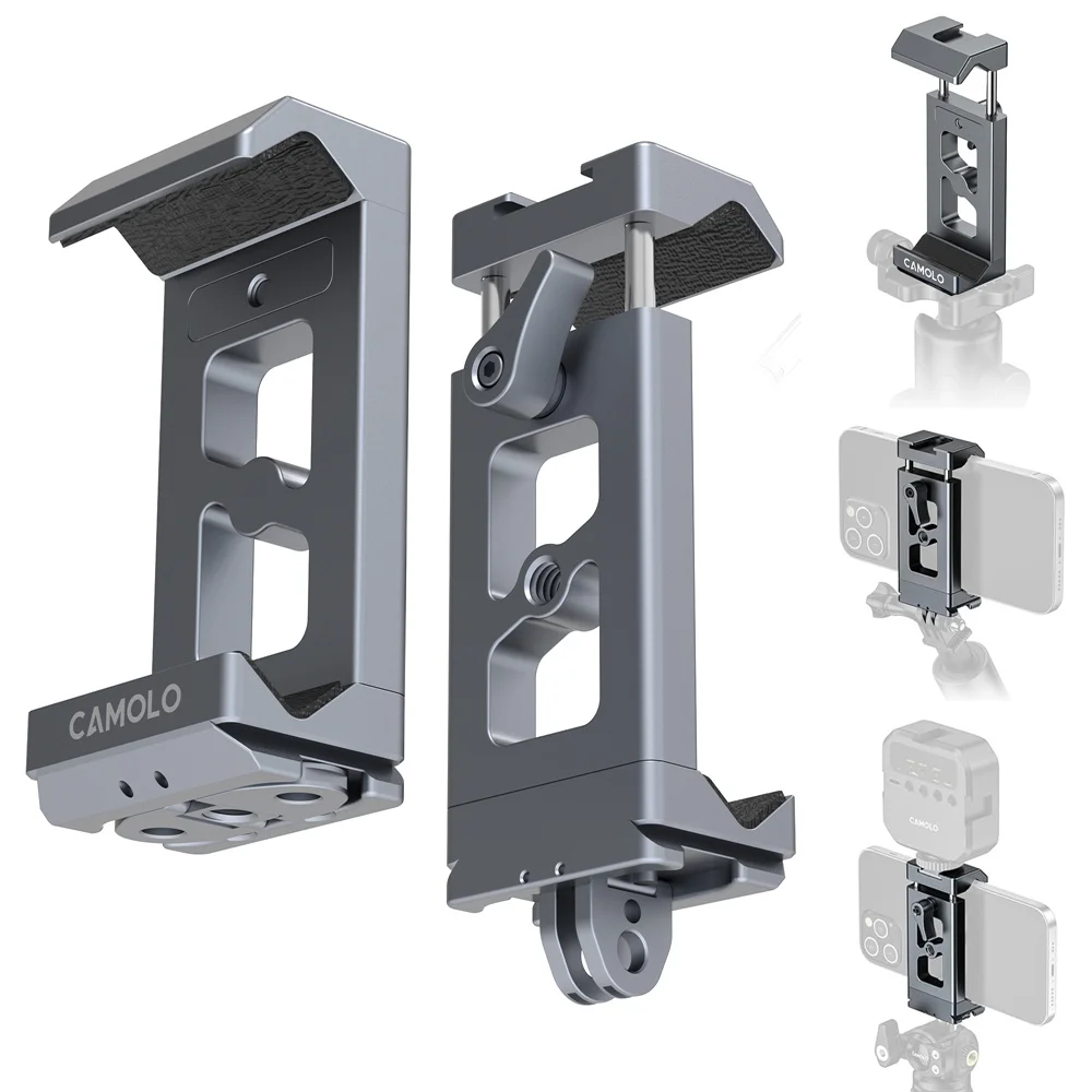 Multi-Function Metal Phone Holder Tripod Mount w Arca Swiss+ColdShoe+Gopro Mount Phone Clamp for iPhone 16/15/14 /13/12/ Samsung