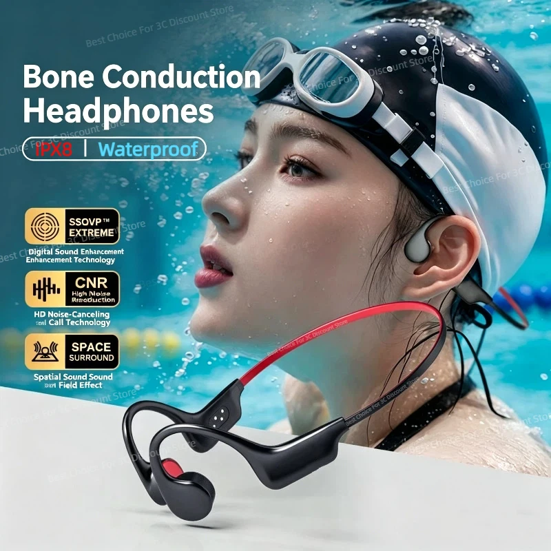 Bluetooth 5.4 Bone Conduction Headphones Wireless Sports Earbuds IPX8 Waterproof with Mic for Swimming Running Fitness Gym 2026