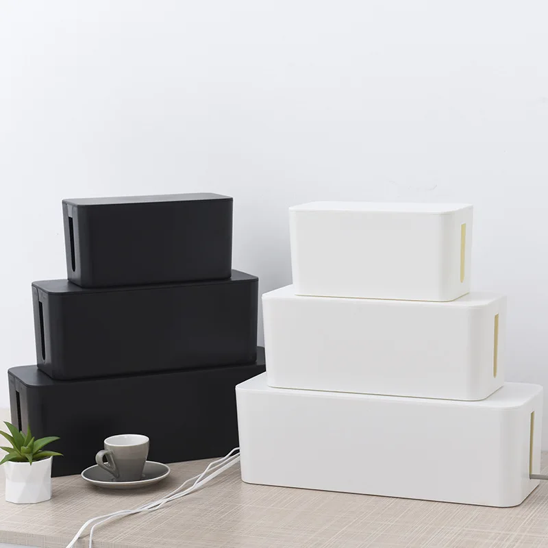 Cable Management Box, Cable Storage Box, Dustproof Wire Storage Box, Plastic Storage Box with Bamboo for TV Wires, USB Hub