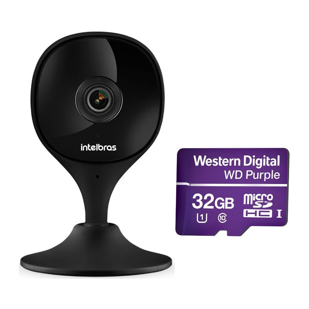 Câmera Wi-Fi Inteligente Com Alarme e Armazenamento em Nuvem iMX C Black + Cartão de Memória 32 GB iMX C Intelbras