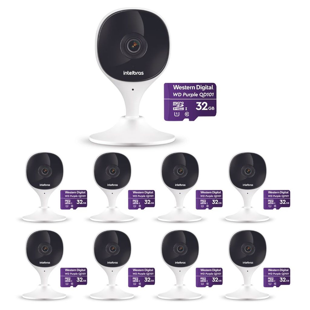Kit 9 Câmeras Wi-Fi Inteligente Com Alarme e Armazenamento em Nuvem + Cartão de Memória 32 GB iMX C Intelbras