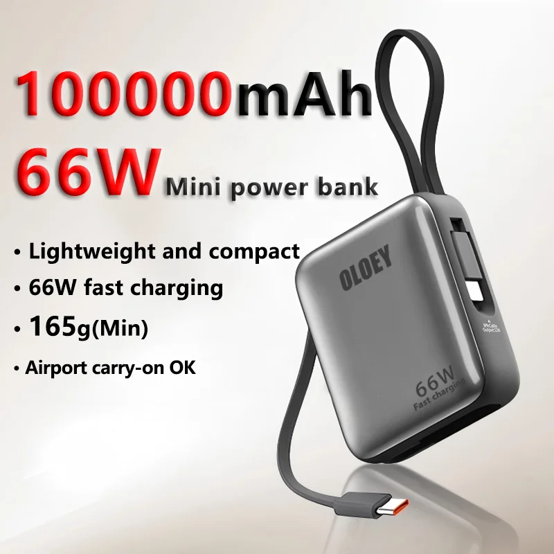 66W 100000mAh Power Bank Fast Charging PD 22W Portable Mini PowerBank for iPhone 17 16 15 Xiaomi External Battery Charger