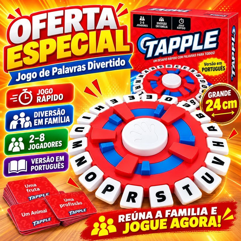 Think Fast Educational Board Game 24cm  Letter Game , Cards in Portuguese, Works with and Without Battery with Timer for