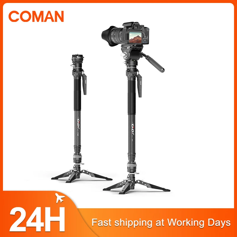 COMAN M1 Carbon Fiber Monopod Tripod With Quick Release Plate For DSLR Camera Stand One Click Lifting Travel Lightweight Holder