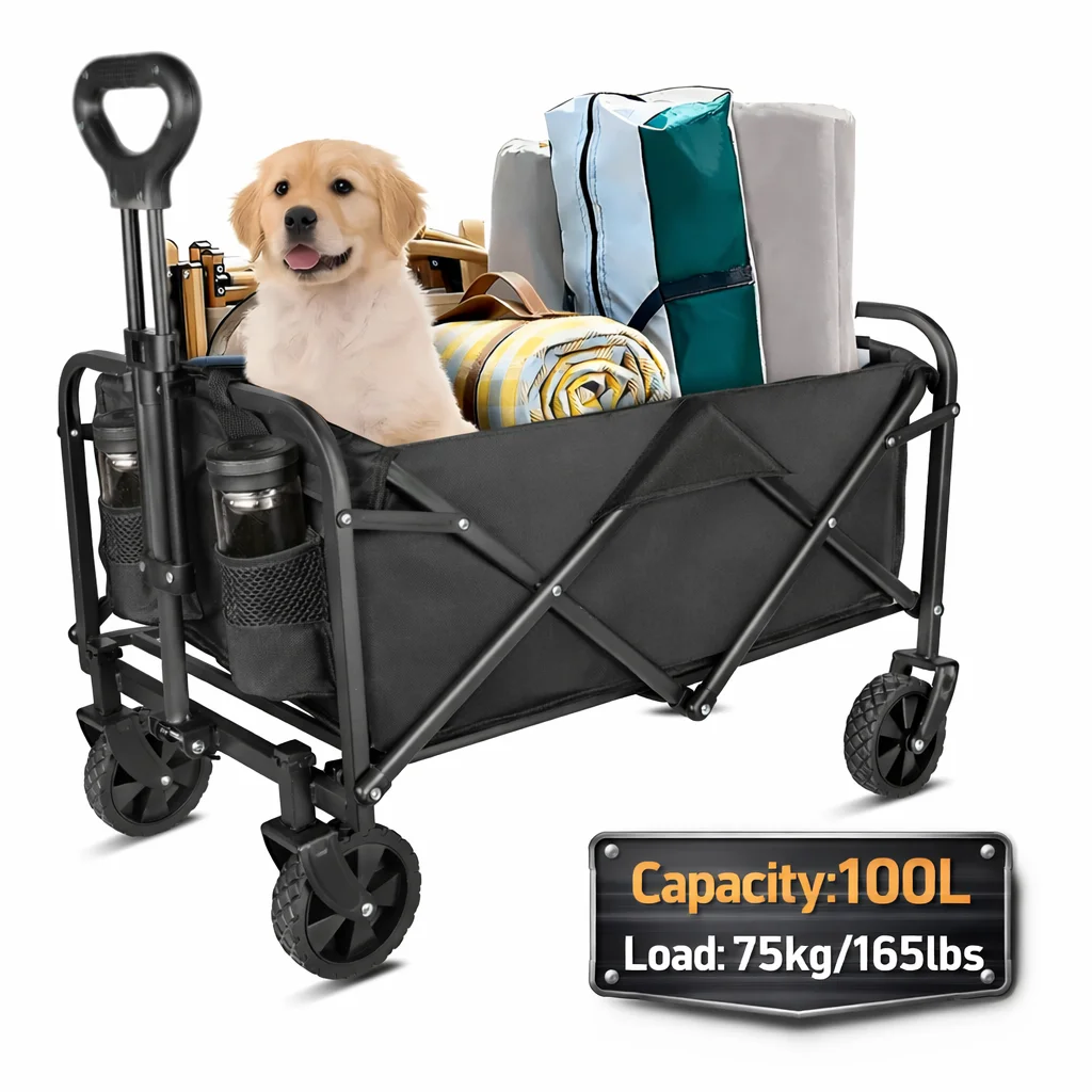 Camping Car 100L Large Capacity Folding Wagon Shopping Garden Pull Trolley Outdoor Portable Collapsible Picnic Stall Trolley
