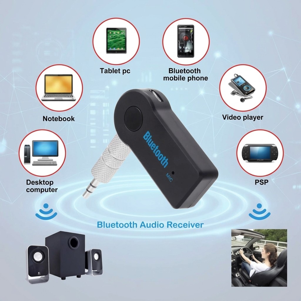 Receptor Bluetooth P2 com Microfone Integrado Atender Ligação no Carro Hands Free Som Automotivo P2 3.5mm