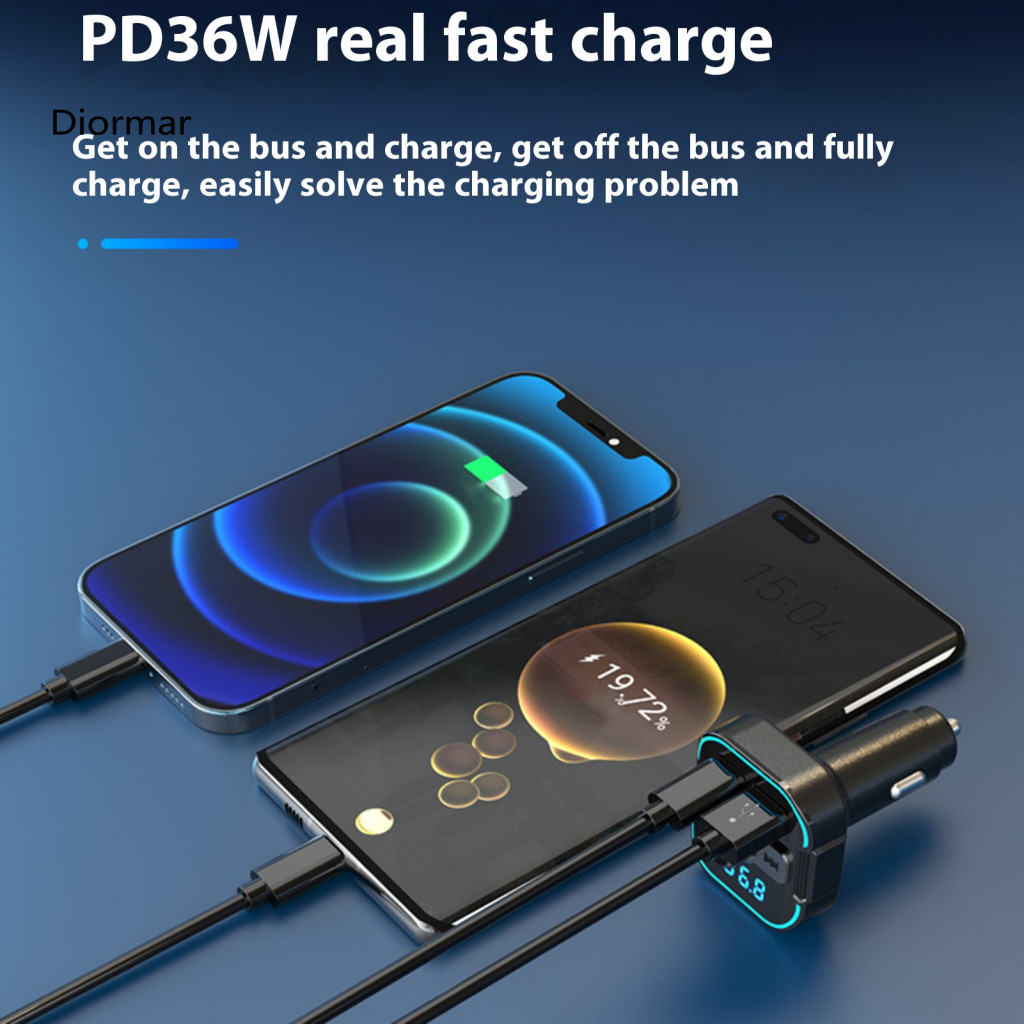 Fast Charging Up to 54w Hands-free Kit with Noise Reduction Dual-port Car Charger Bluetooth Cvc Cancellation Voltage Dis
