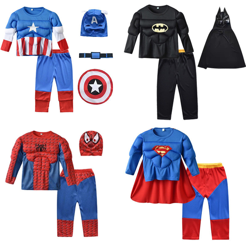 Halloween crianças super-herói cos traje Split músculo terno capitão américa Spiderman Batman Superman Hulk estiramento