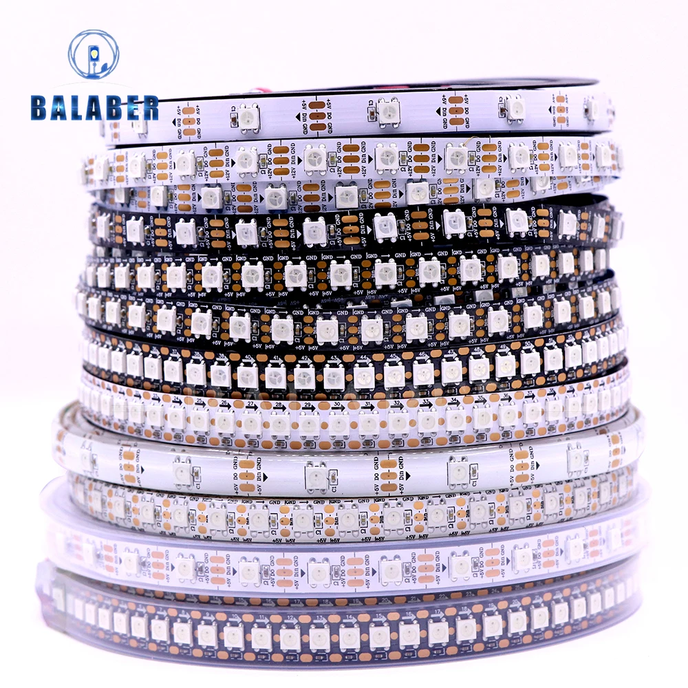 DC5V WS2812B Led Lights Individually Addressable Led Strip Light Smart Pixels WS2812 RGB Magic Light Black White PCB IP30 65 67