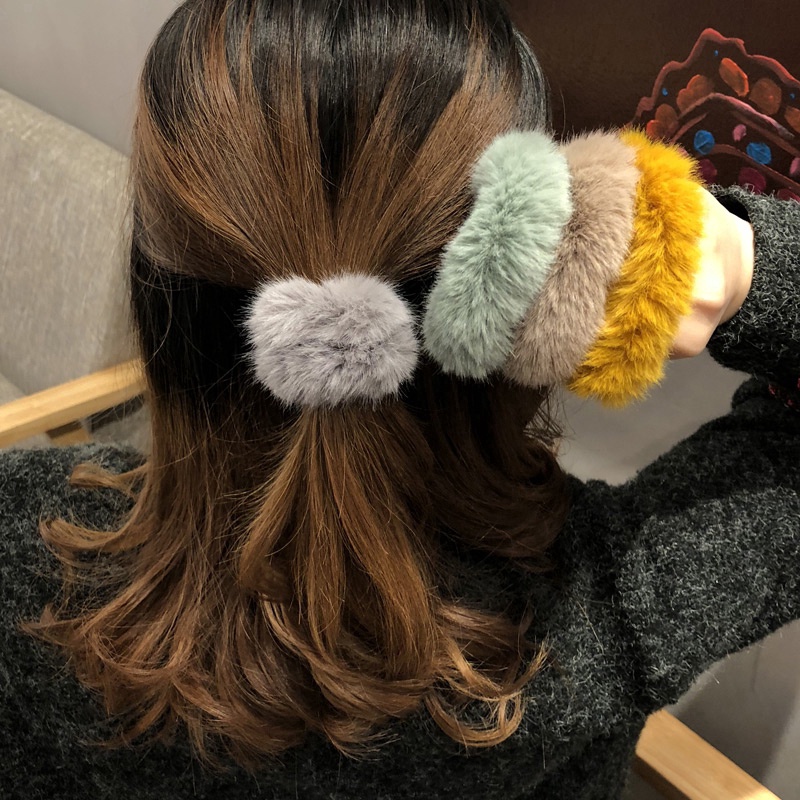 Nova Versão Coreana Do Anel De Cabelo De Vison Ins Bonito Big Hairy Hairband Com Cocar De Pelúcia