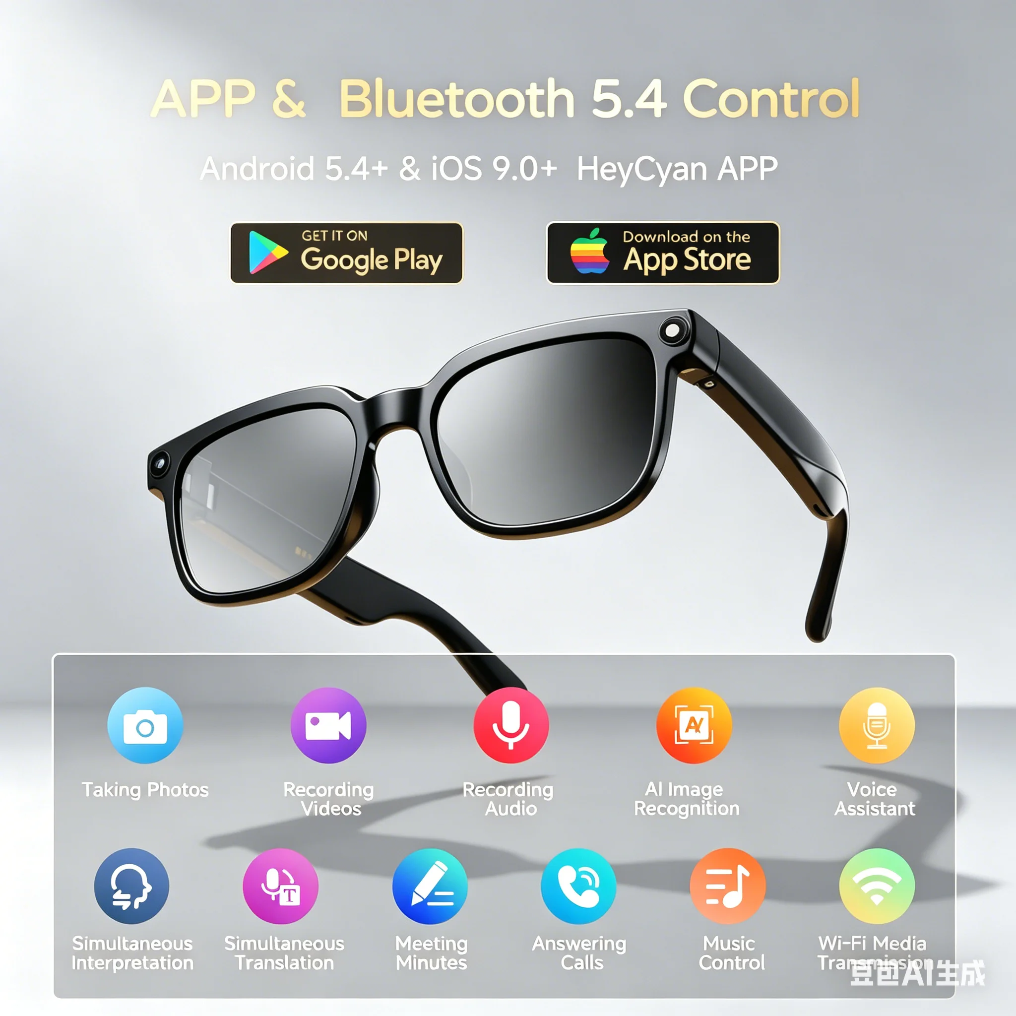 Amovan 2026 Smart Glasses AI 4K UHD 8MP 800W Camera Video Call Translation Voice Assistant Music Smart Glasses Replacable Lens
