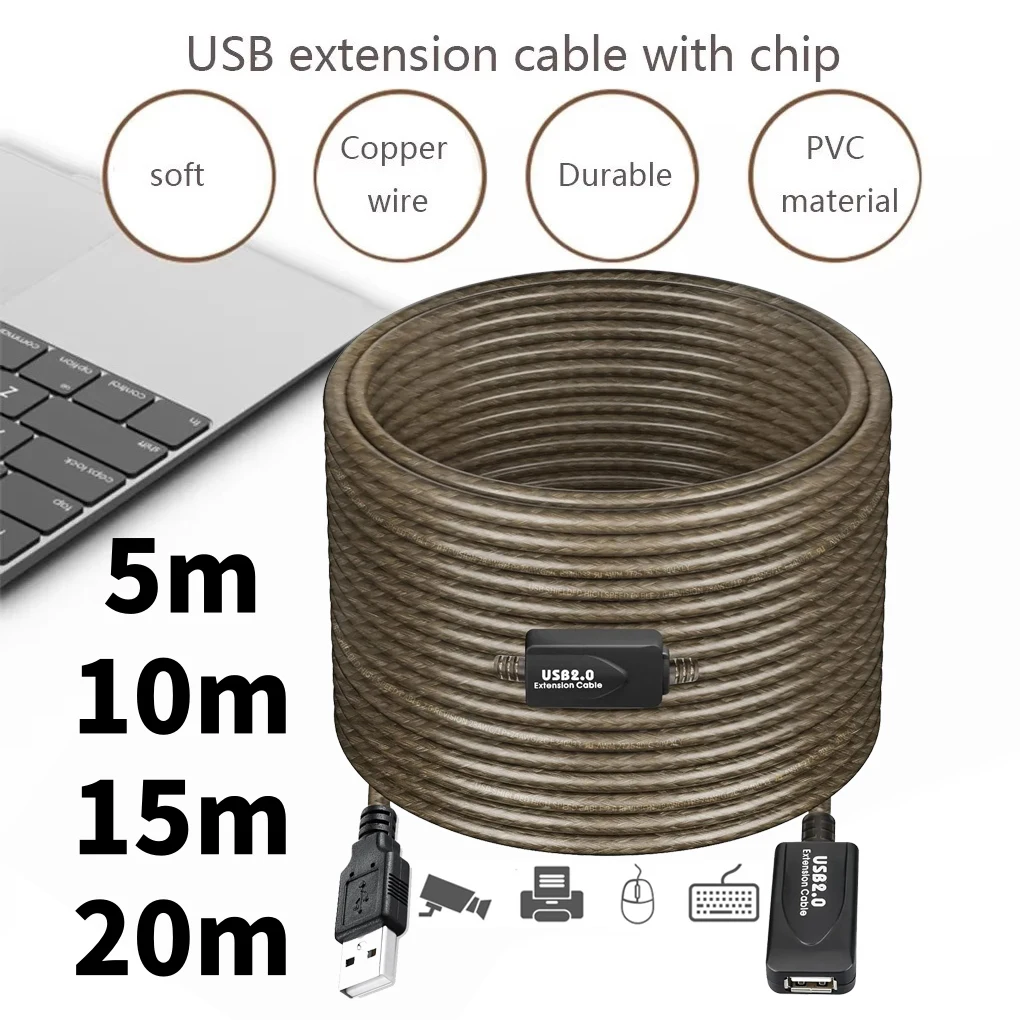5M 10M 15M 20M USB 2.0 Active Repeater Extension Cable with Signal Amplification Data Cord for PC Keyboard Mouse Printer Camera