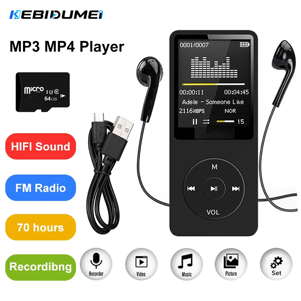 KEBIDUMEI MP3/MP4 Player com Visor LCD, Rádio FM, Gravador de E-books, Vídeo e Função Walkman de Alta Qualidade