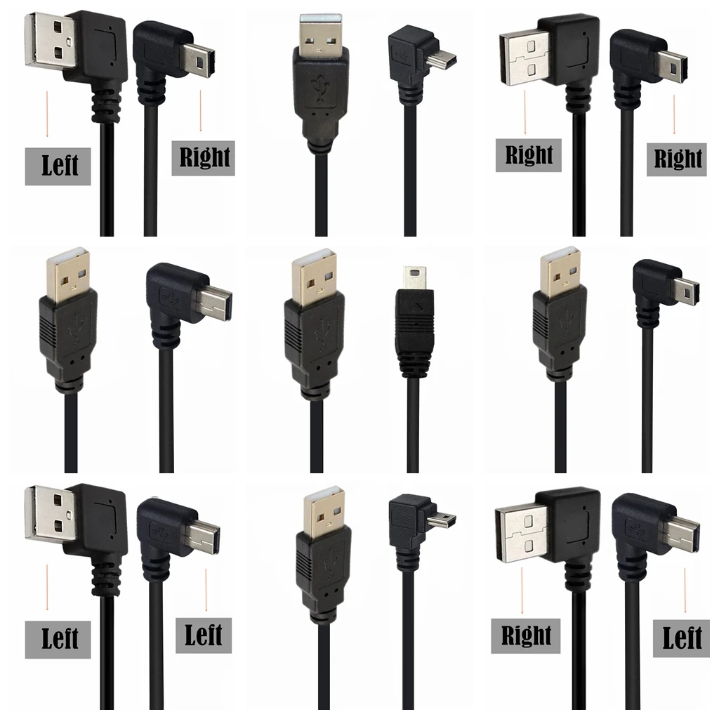 Double 90 Degree Right Angle Mini USB 5 Pin T Port Short USB 2.0 Cable Type A Male To Mini B Fast Charger Date Cable Miniusb