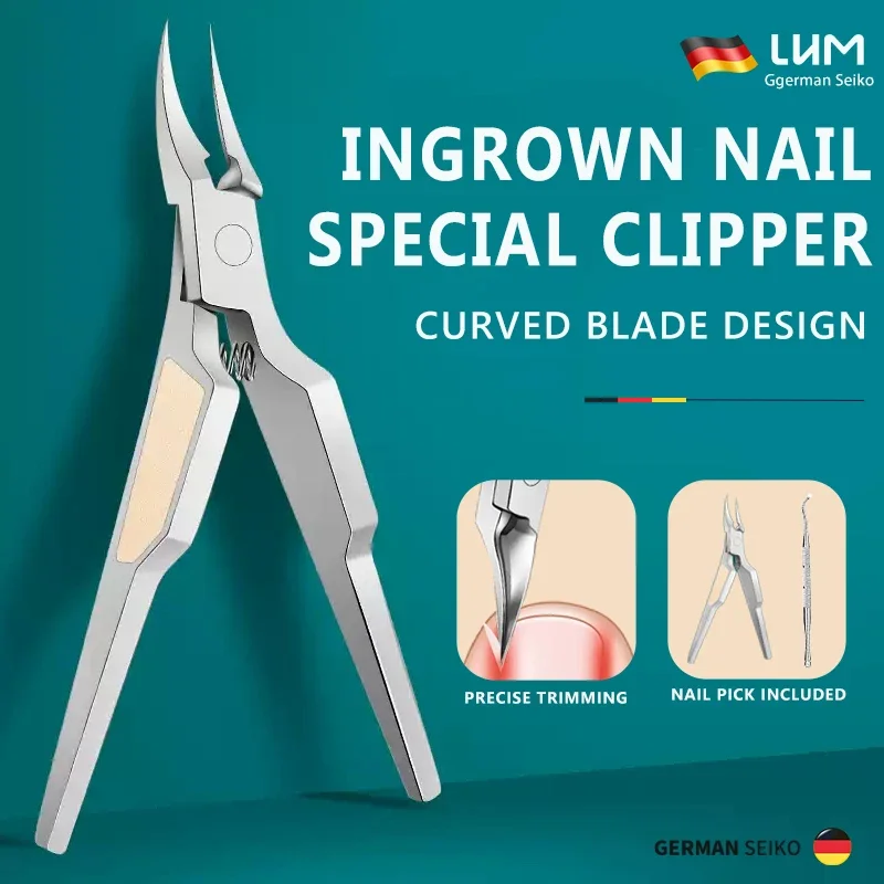 Professional Ingrown & Thick Toenail Clippers, Podiatrist Recommended, Stainless Steel Sharp Curved Blade with Leather-Embedded
